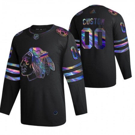 Chicago Blackhawks Custom 2021-22 Iriserend holografisch Zwart Authentic Shirt - Mannen
